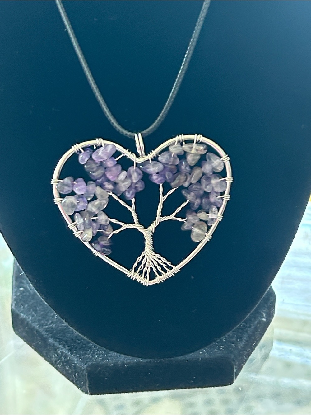 Amethyst Stone Heart Tree of Life Pendant 1.75”x 2” Will Bring Tranquility NWT